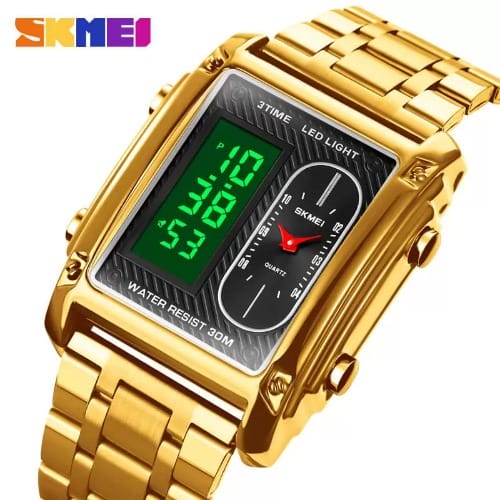 Skmei Stainless Steel Men Luminous 3 Time Waterproof Led Wrist Watch Gold Konga Online Shopping