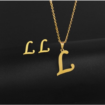 Letter L Pendant Earrings Necklace Gold Konga Online Shopping