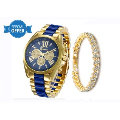 Geneva 2 In 1 Full Steel Women Wrist Watch And Gold Bracelet Konga Online Shopping
