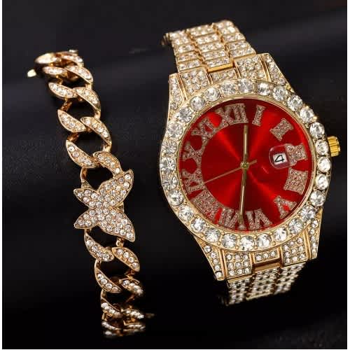 Bling Iced Out Wristwatch And Bracelet Konga Online Shopping