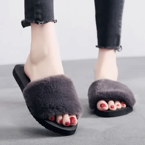 Fashion Front Faux Fur Slide Slippers Grey Konga Online Shopping