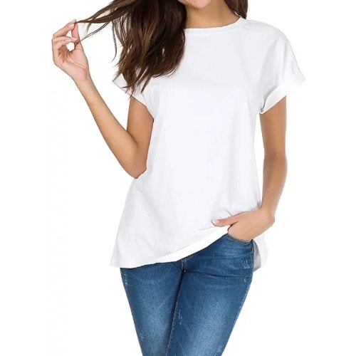 Ladies white round neck t shirt 2025