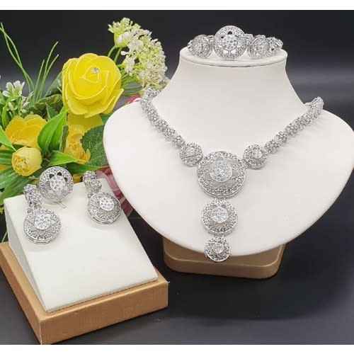 Silver necklace earrings bracelet set shop