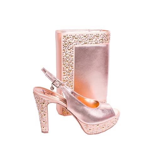 Rose gold shoes and matching bag deals