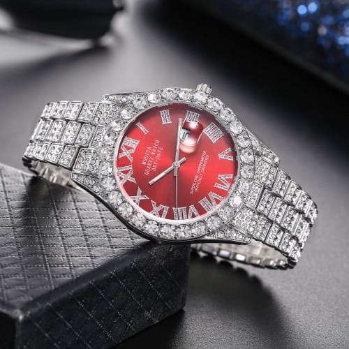 Silver watch red face new arrivals