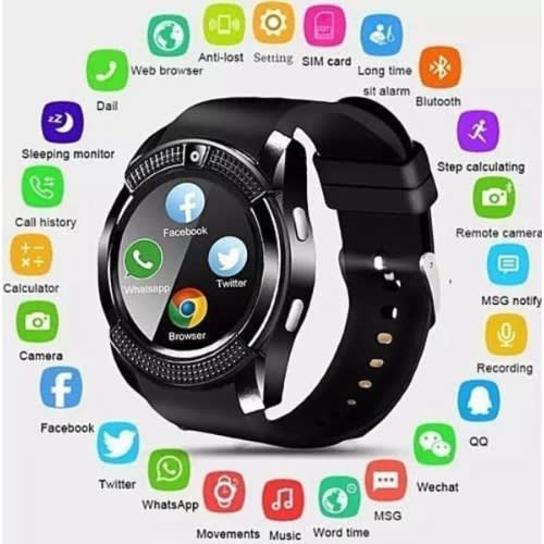 V8 Smart Watches With Camera Sim Card Slot Black Konga Online Shopping