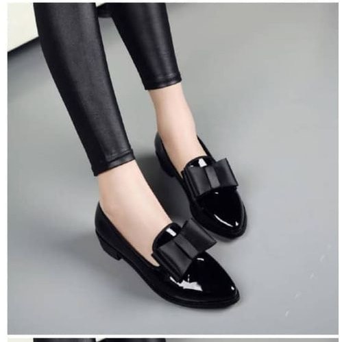 Ladies Flat Shoe glossy Black Konga Online Shopping