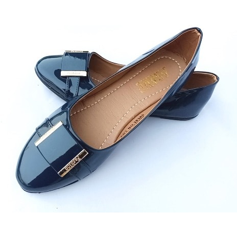Ladies navy flat shoes store