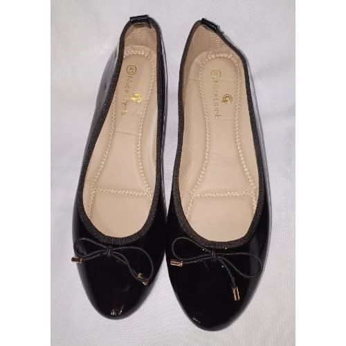 Ladies Patent Leather Flat Shoe Black Konga Online Shopping