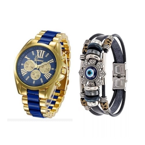 Geneva 2 In 1 Women s Stainless Steel Wrist Watch With Bracelet Blue Konga Online Shopping
