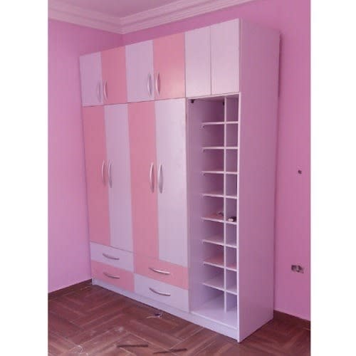 Wooden wardrobe with shoe rack top