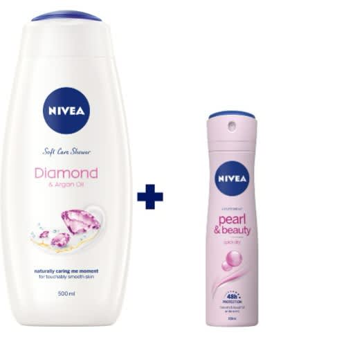 Nivea Diamond & Argan Oil Shower Gel For Women 500ml + Pearl & Beauty Spray For Women -200ml.