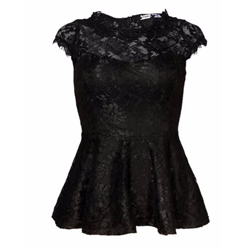 Fervente Detailed Lace Peplum Top Black Konga Online Shopping