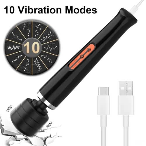 Ultra Powerful Rechargeable Big Wand Vibrator Sex Toy - Black.