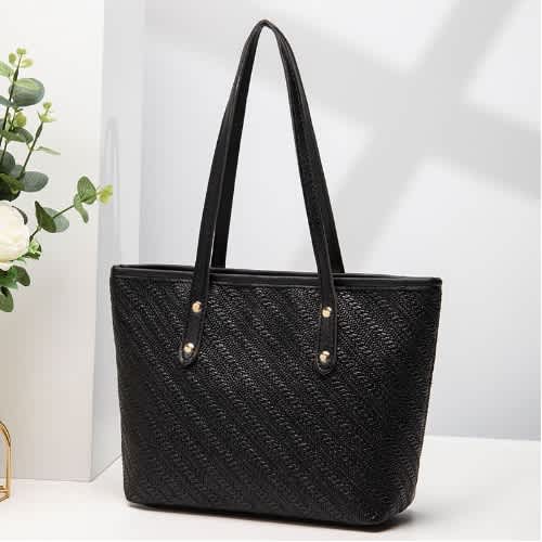 Tote Leather Shoulder Bag For Women - Black.