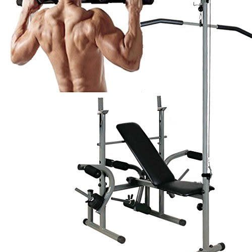 Weight bench with lat pulldown outlet
