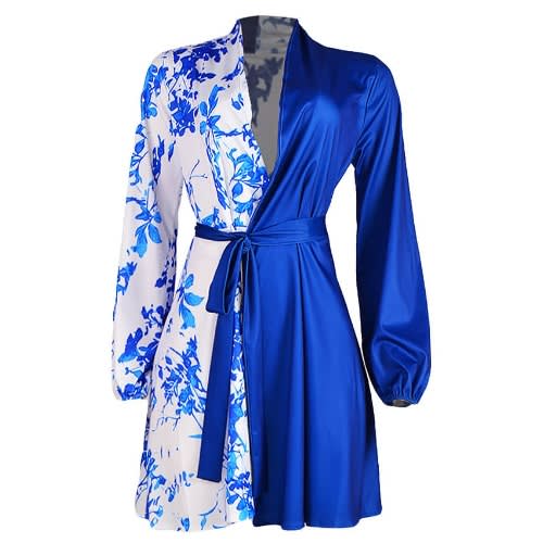 AWW 2 Toned Floral Wrap Dress - Blue.