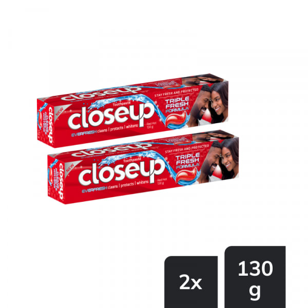 Closeup Anti-Bacterial Zinc Triple Fresh Formula Toothpaste Twin Pack 130g.