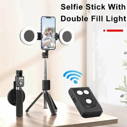 Selfie Stick Tripod Stand With Double Ring Fill Light