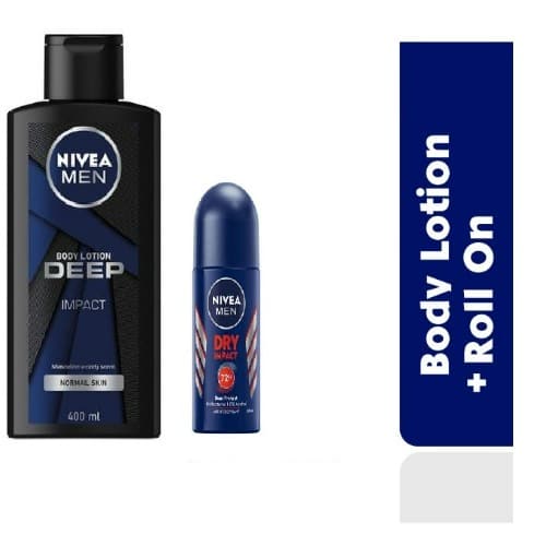 Nivea Deep Impact Body Lotion 400ml + Dry Impact Roll On 50ml For Men.