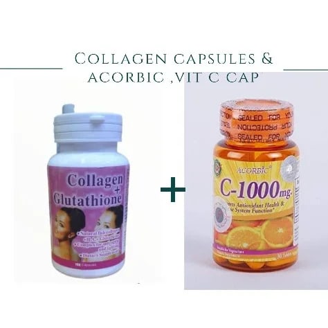 Collagen Glutathione Capsules -100 Supplements And Acorbic Vitamin C 1000mg  - 30 Capsules | 6514140
