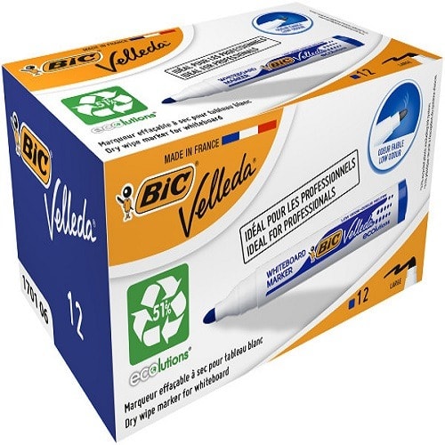 BIC Velleda Pocket Bullet Marker 1701 - Eco Box - 12 Pieces - Blue.