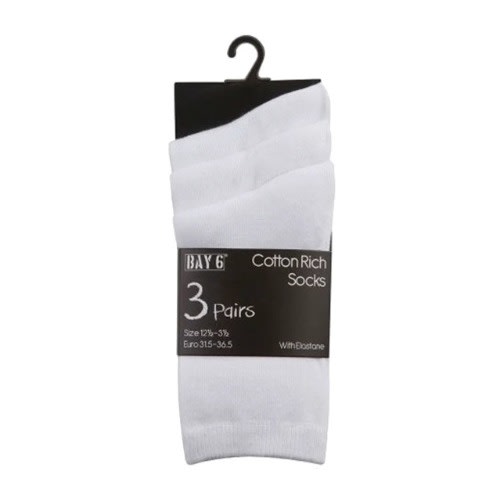 Back To School Cotton Socks - 3 Pairs in 1 - White.