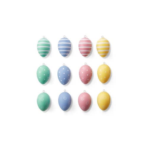 Tchibo Easter Eggs Pendant Set Of 12 - Yellow - Pink - Sky Blue.