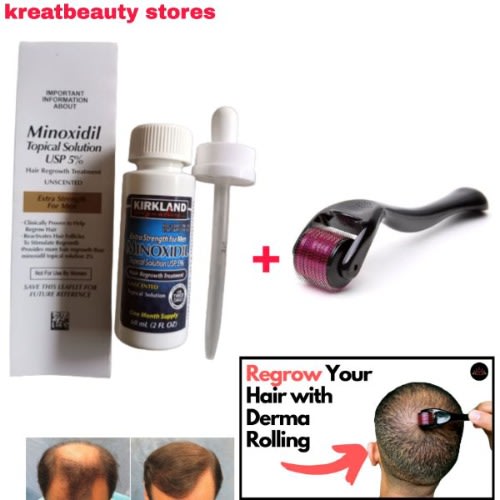 Kirkland Signature Minoxidil-5% Hair Regrowth For Men And Dermaroller Tool.