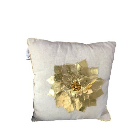 Nourison Mina Holiday Pillows - Metallic Poinsettia Decorative Throw Pillow - Gold - 16" X 16".