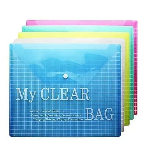 A4 Clear Bag Plastic Popper Files Folders - 12x - Multi Color.