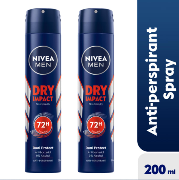 Dry Impact Anti-perspirant Spray For Men - 72h - 200ml - Pack of 2.