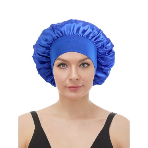 A Blue Satin Hair Bonnet.