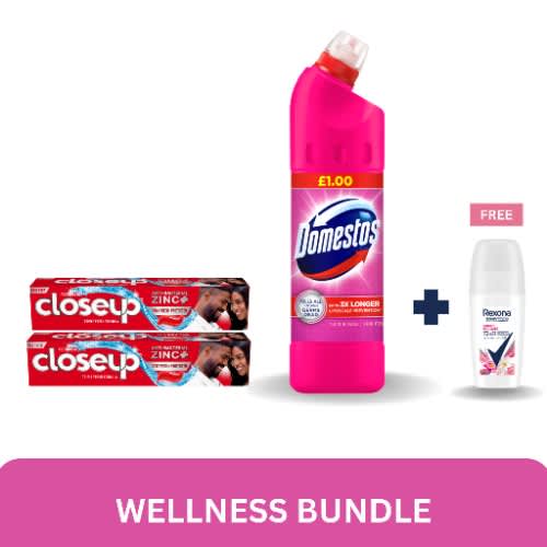 Closeup Anti-bacterial 130g Twin Pack + Domestos +1 Free Rexona.