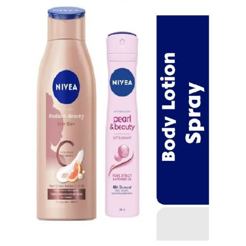 Radiant & Beauty Even Glow Body Lotion 400ml + Pearl & Beauty Spray 200ml For Women.