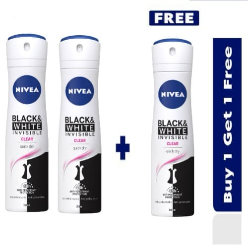 Nivea Black & White Invisible Clear Anti-perspirant Spray For Women, 48h -200ml Buy 2 Get 1 Free.
