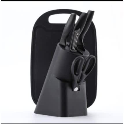 Kitchen Knife Set With Chopping Board And Knife Holder - Black ...