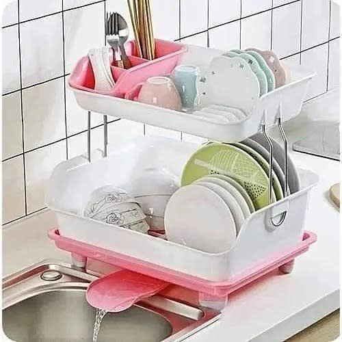Plate Dish Rack With Water Drainer ( 2 Tier) Pink | 4859801 | Konga ...