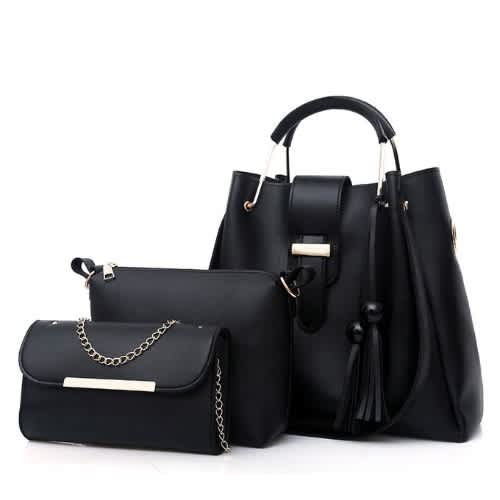 Women Bag Crossbody Bag Handbag Underarm Bag Ladies Female Wallet - Black - 3 In 1.