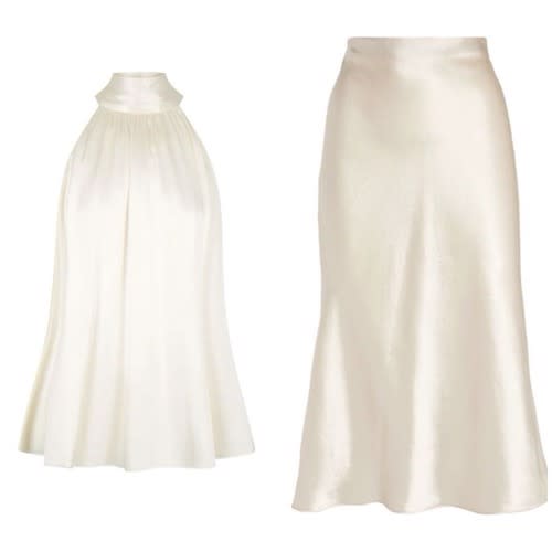 Cream Top And Skirt Set.