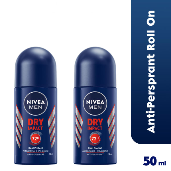 Nivea Dry Impact Roll-on For Men 72h - 50ml (pack Of 2).