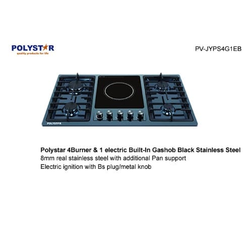 Polystar 4 Burner + 1 Hot Plate Inbuilt Hob Stainless Steel Gas Cooker - Pv-jyps4g1eb.