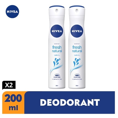 Nivea Fresh Natural Anti-perspirant Spray For Women, 48h - 200ml - Pack of 2.