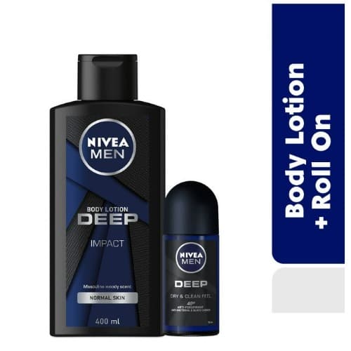 Nivea Deep Impact Body Lotion 400ml + Deep Roll On 50ml For Men.