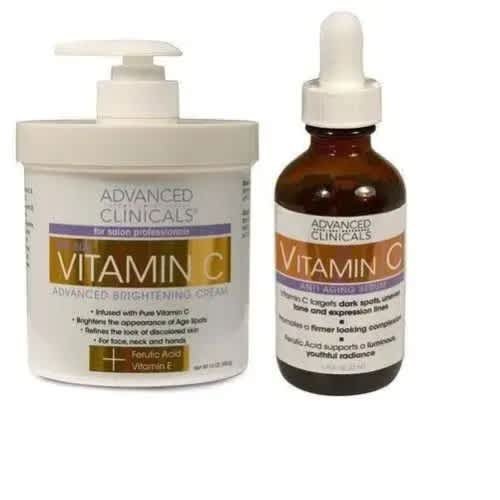 Advanced Clinicals Vitamin C Cream 16oz And Vitamin C Face Serum - 1.75oz Set.