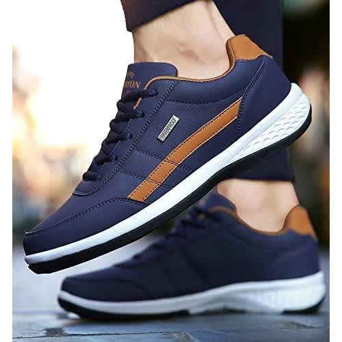 Leather Mens Sports Running Shoes Lightweight Walking Sneakers.
