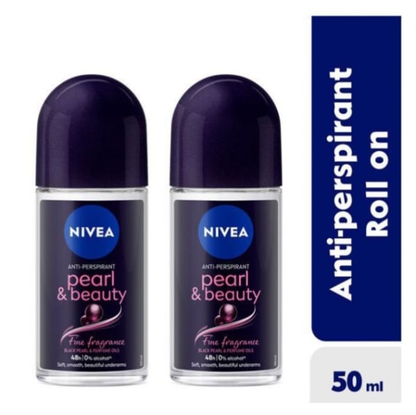 Nivea Pearl & Beauty Black Pearl Fine Fragrance Antiperspirant Roll-on For Women - 48h - 50ml - Pack Of 2.