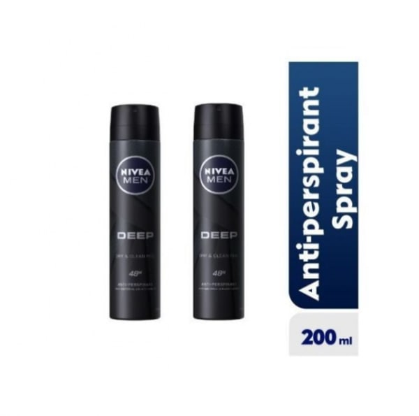 Nivea Deep Anti-perspirant Spray For Men, 72h -200ml (Pack of 2).