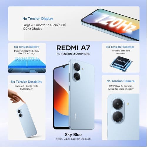 Redmi A7 - 6.88" - 64GB ROM - 3GB+3GB RAM - 4G Dual SIM - Fingerprint - 5200mAh - Blue - View 4