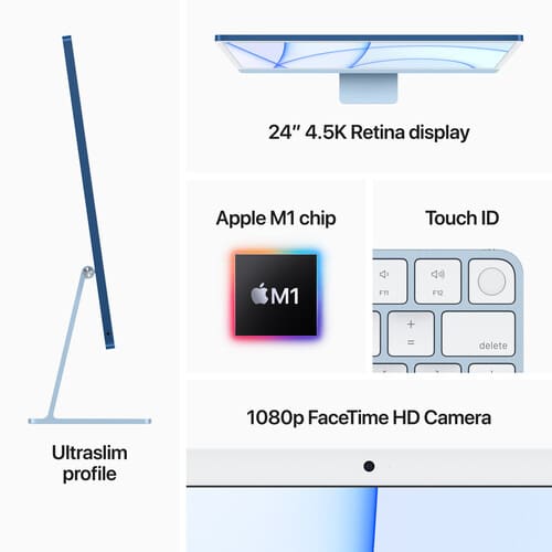 Imac 24" With Retina 4.5k , Blue - Apple M1 - 8gb Memory - 512gb Ssd - W/touch I.d - View 3